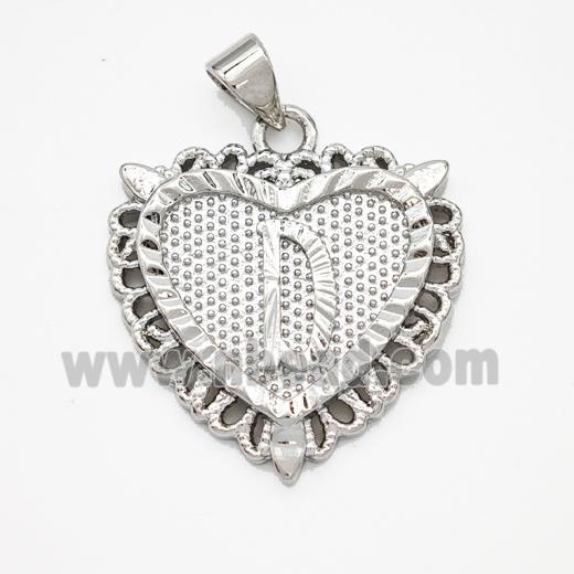 Copper Heart Pendant Letter-D Platinum Plated