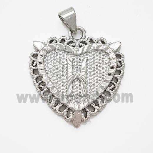 Copper Heart Pendant Letter-H Platinum Plated