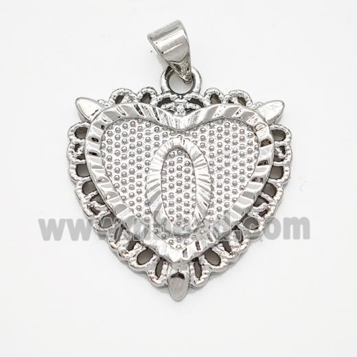 Copper Heart Pendant Letter-O Platinum Plated