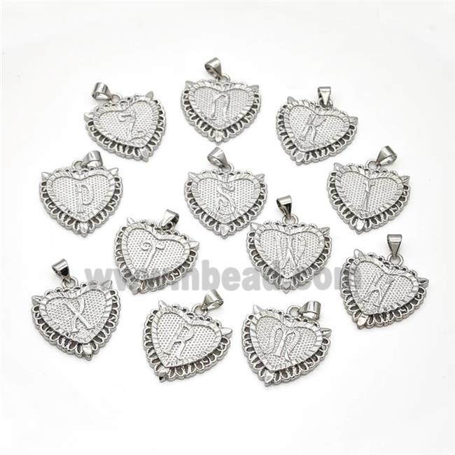 Copper Heart Alphabet Pendant Letter Platinum Plated Mixed