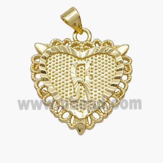 Copper Heart Pendant Letter-A Gold Plated
