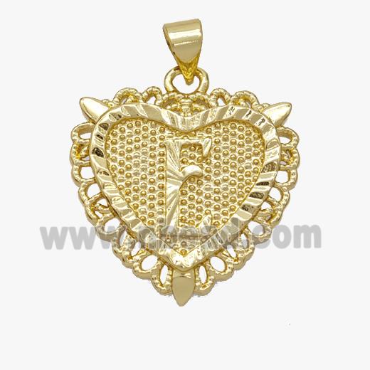 Copper Heart Pendant Letter-E Gold Plated