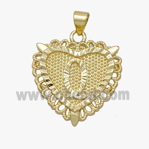Copper Heart Pendant Letter-Q Gold Plated