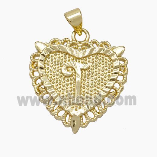 Copper Heart Pendant Letter-T Gold Plated
