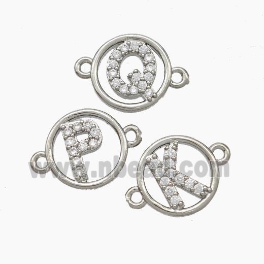Copper Alphabet Connector Pave Zirconia Mix Letters Circle Platinum Plated