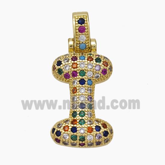 Copper Letter-I Pendant Micropave Zirconia Gold Plated