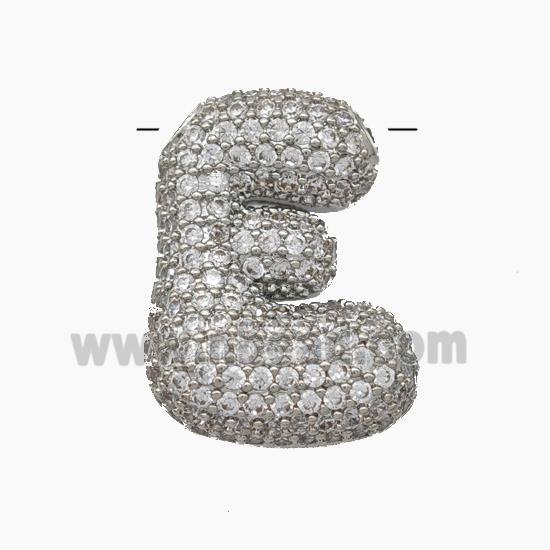 Copper Letter-E Pendant Pave Zirconia Platinum Plated