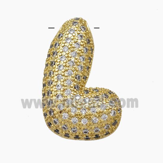 Copper Letter-L Pendant Pave Zirconia Gold Plated