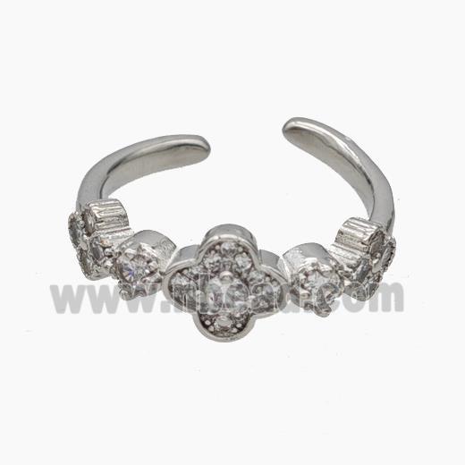 Copper Clover Rings Pave Zirconia Platinum Plated