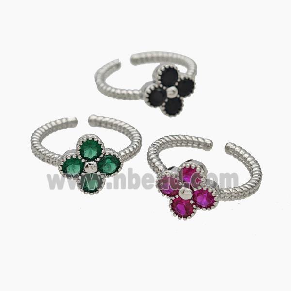 Copper Clover Rings Pave Zirconia Platinum Plated Mixed