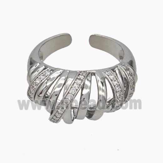 Copper Ribbon Rings Pave Zirconia Platinum Plated