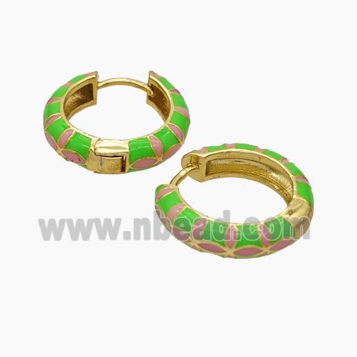 Copper Hoop Earrings Green Enamel Gold Plated