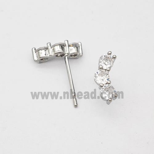 Copper Stud Earrings Micropave Zirconia Platinum Plated