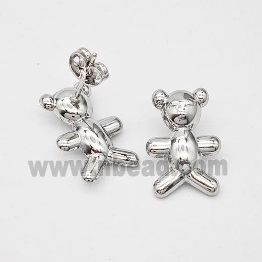 Copper Bear Stud Earrings Platinum Plated