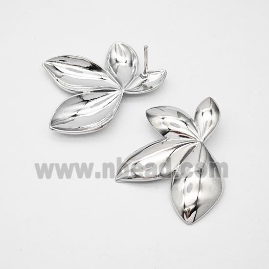 Copper Leaf Stud Earrings Platinum Plated
