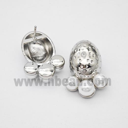 Copper Paw Stud Earrings Pave Pearlized Resin Platinum Plated