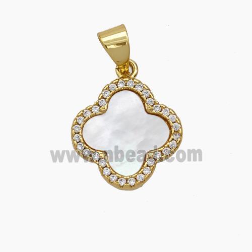 Copper Clover Pendant Micropave Zirconia Shell 18K Gold Plated