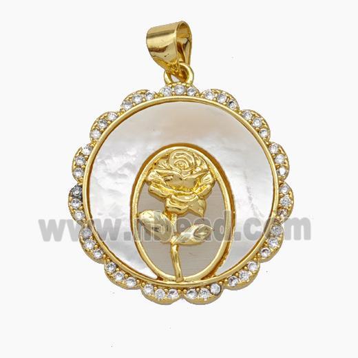 Copper Flower Pendant Micropave Zirconia Shell 18K Gold Plated