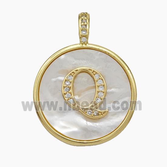 Copper Letter-Q Pendant Pave Shell Zirconia Circle Gold Plated