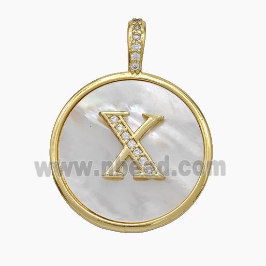 Copper Letter-X Pendant Pave Shell Zirconia Circle Gold Plated