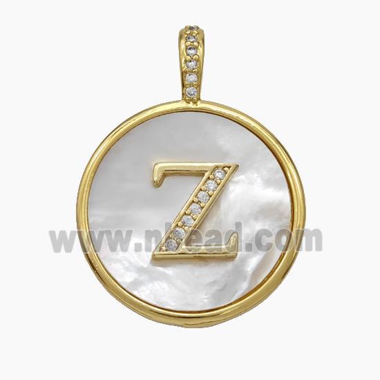 Copper Letter-Z Pendant Pave Shell Zirconia Circle Gold Plated