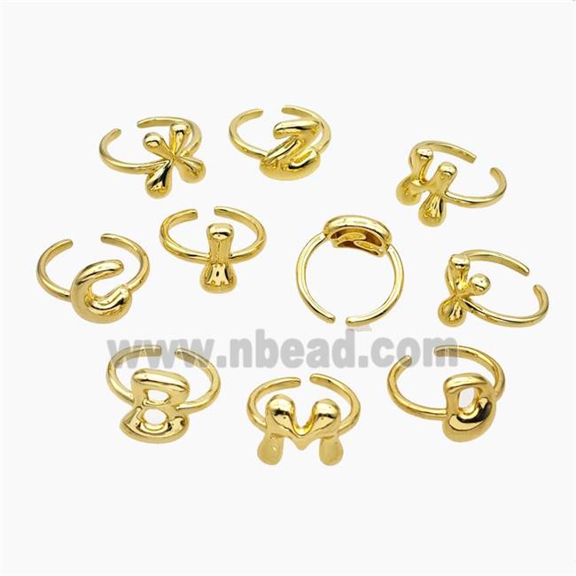 Copper Letter Rings Mix Alphabets Gold Plated