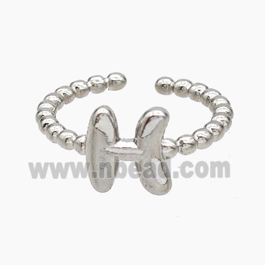 Copper Letter-H Rings Platinum Plated