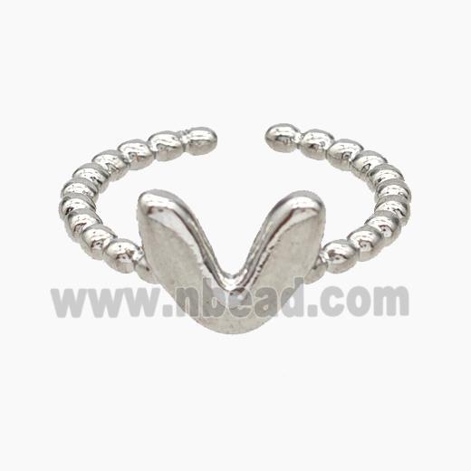 Copper Letter-V Rings Platinum Plated