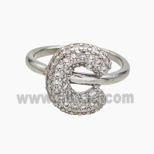 Copper Letter-C Rings Micropave Zirconia Platinum Plated