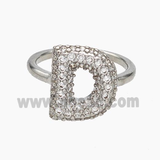 Copper Letter-D Rings Micropave Zirconia Platinum Plated