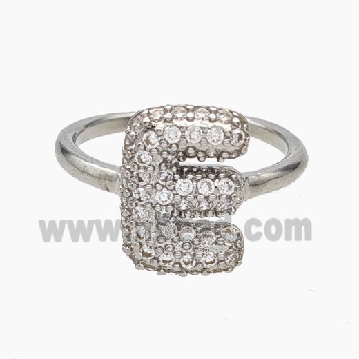 Copper Letter-E Rings Micropave Zirconia Platinum Plated