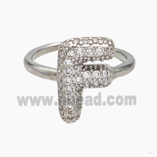 Copper Letter-F Rings Micropave Zirconia Platinum Plated