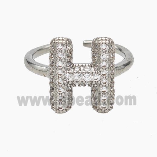Copper Letter-H Rings Micropave Zirconia Platinum Plated