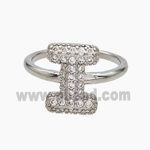 Copper Letter-I Rings Micropave Zirconia Platinum Plated