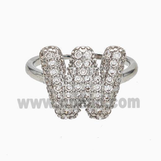 Copper Letter-W Rings Micropave Zirconia Platinum Plated