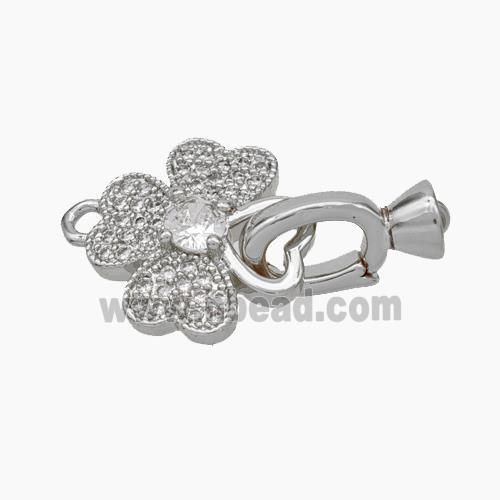 Copper Clover Clasp Pave Zirconia Cord-End Platinum Plated