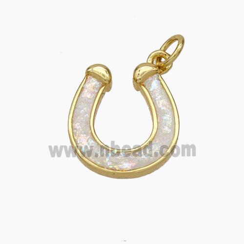 Copper Horseshoe Pendant Pave Fire Opal 18K Gold Plated
