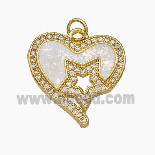 Copper Heart Pendant Pave Zirconia Fire Opal Star 18K Gold Plated