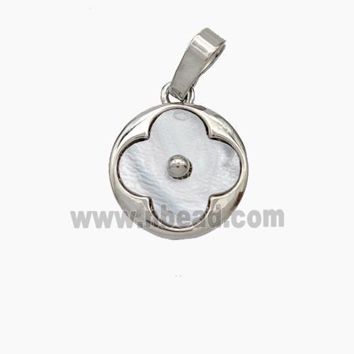 Copper Clover Pendant Pave Shell Platinum Plated
