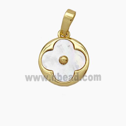 Copper Clover Pendant Pave Shell Gold Plated