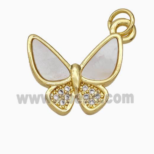 Copper Butterfly Pendant Pave Shell Zirconia Gold Plated