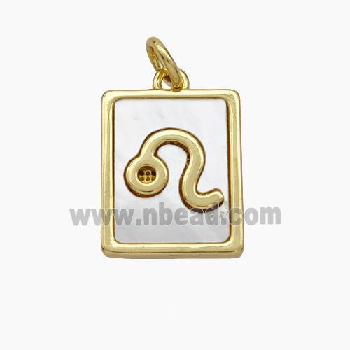 Copper Rectangle Pendant Pave Shell Zodiac Leo 18K Gold Plated