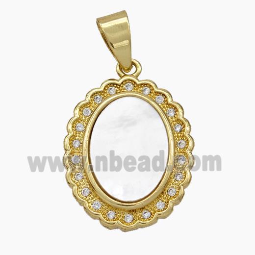 Copper Oval Pendant Pave Shell Zirconia 18K Gold Plated