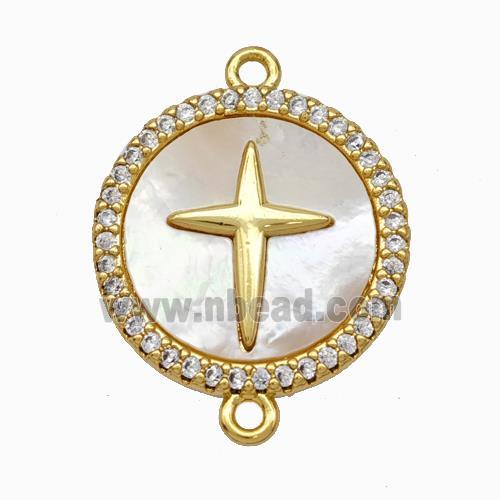 Copper Star Connector Pave Shell Zirconia 18K Gold Plated