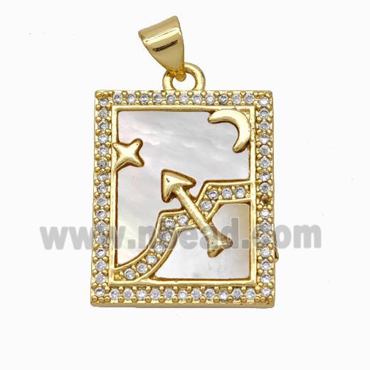 Copper Tarot Card Pendant Pave Shell Zirconia Zodiac Sagittarius 18K Gold Plated
