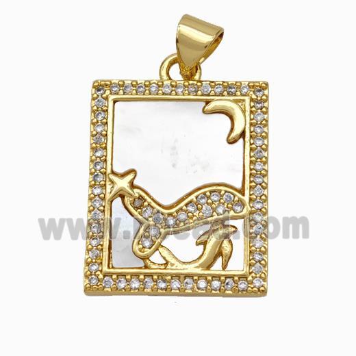 Copper Tarot Card Pendant Pave Shell Zirconia Zodiac Pisces 18K Gold Plated