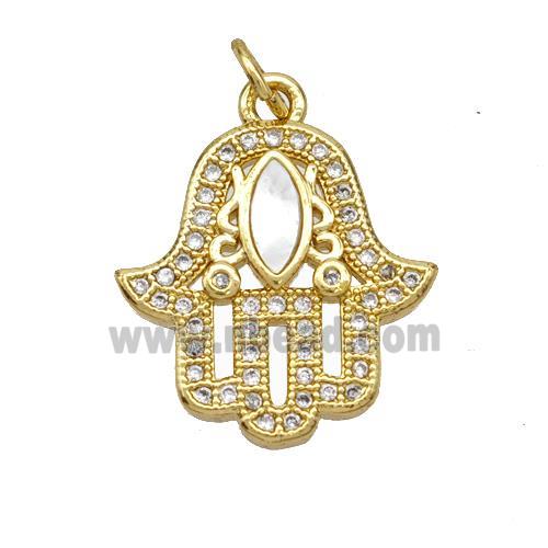 Copper Hand Pendant Pave Shell Zirconia Eye 18K Gold Plated