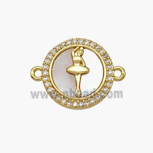 Copper Dancer Connector Pave Shell Zirconia Girl 18K Gold Plated