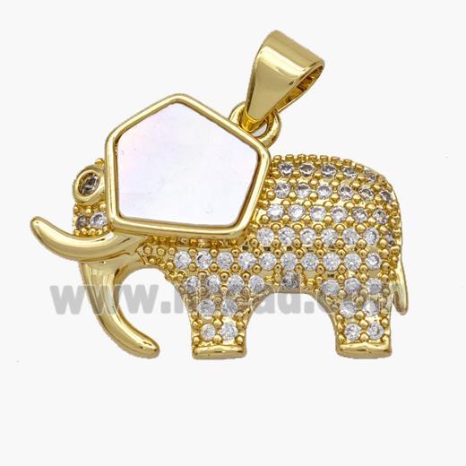Copper Elephant Pendant Pave Shell Zirconia 18K Gold Plated