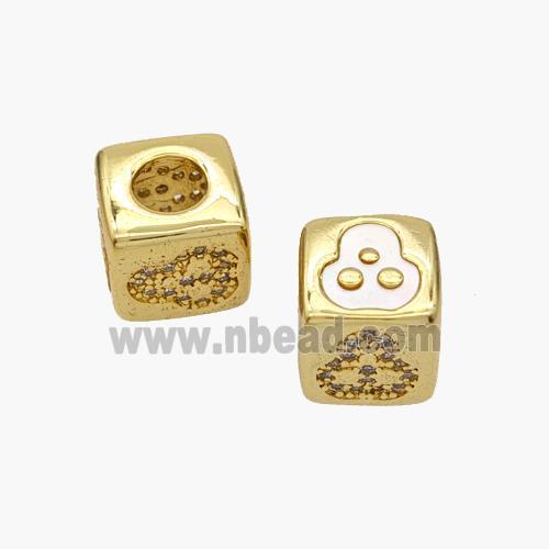 Copper Cube Beads Pave Shell Zirconia Clover Large Hole 18K Gold Plated